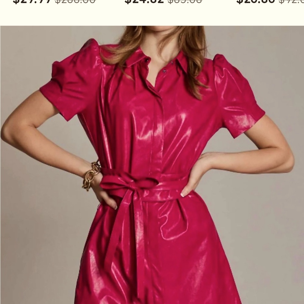 Tyler Boe Vegan Leather Pink Short Sleeve Dress
